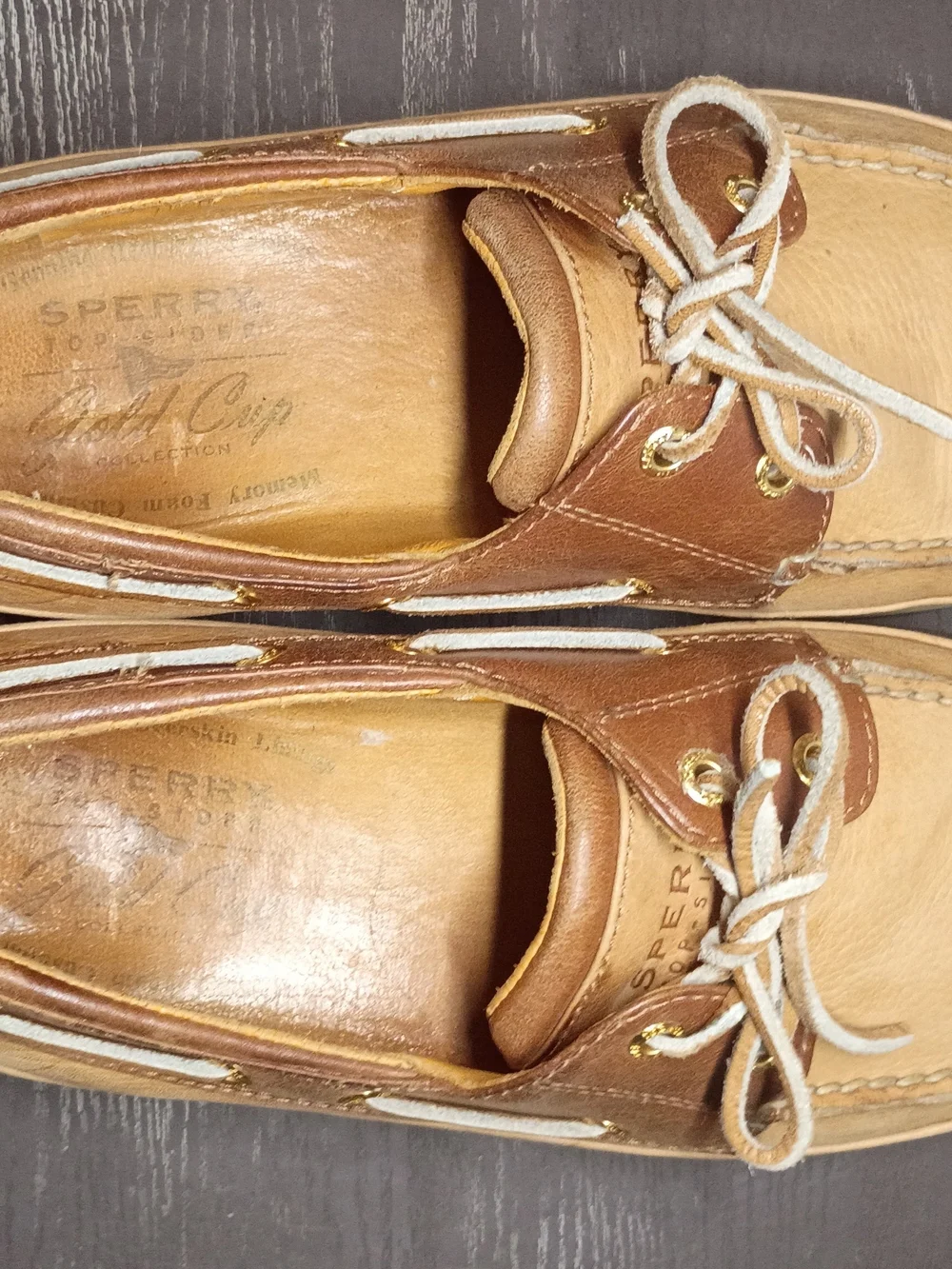 Sperry GOLD CUP Two-Tone Light Tan & Brown Leather Boat Shoes. Men's 9M
